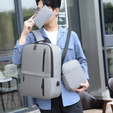 3-Piece Set Large Capacity Laptop Backpack Fits up to 15.6 Inch Laptop with USB Charging Port Grey