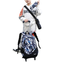 6-Wheeled Rolling School Backpack with Crossbody Bag and Pen Bag