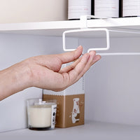 Under Cabinet Wine Glass Rack No Drilling Stemware Hanger Wine Glass Holder Goblet Hanging Storage Rack for Bar Kitchen White