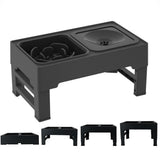 Elevated Pet Food Water Double Feeder Bowl Adjustable Height Raised Bowls with Stand-Black