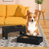 Elevated Pet Food Water Double Feeder Bowl Adjustable Height Raised Bowls with Stand-Black