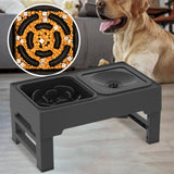 Elevated Pet Food Water Double Feeder Bowl Adjustable Height Raised Bowls with Stand-Black