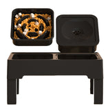 Elevated Pet Food Water Double Feeder Bowl Adjustable Height Raised Bowls with Stand-Black