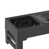 Elevated Pet Food Water Double Feeder Bowl Adjustable Height Raised Bowls with Stand-Black