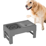 Elevated Pet Food Water Double Feeder Bowl Adjustable Height Raised Bowls with Stand-Grey