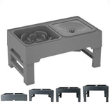 Elevated Pet Food Water Double Feeder Bowl Adjustable Height Raised Bowls with Stand-Grey