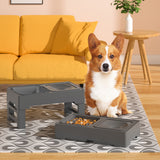 Elevated Pet Food Water Double Feeder Bowl Adjustable Height Raised Bowls with Stand-Grey