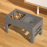 Elevated Pet Food Water Double Feeder Bowl Adjustable Height Raised Bowls with Stand-Grey