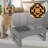 Elevated Pet Food Water Double Feeder Bowl Adjustable Height Raised Bowls with Stand-Grey