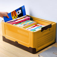 Foldable Stackable Plastic Storage Boxes Collapsible Storage Bins with Lids Yellow