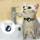 Pet Cat Collar with Airtag Case Adjustable Geometric Pattern Cat Collar with Bell and Tassel Dark Blue