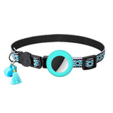 Pet Cat Collar with Airtag Case Adjustable Geometric Pattern Cat Collar with Bell and Tassel Green