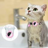 Pet Cat Collar with Airtag Case Adjustable Geometric Pattern Cat Collar with Bell and Tassel Pink