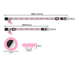 Pet Cat Collar with Airtag Case Adjustable Geometric Pattern Cat Collar with Bell and Tassel Pink