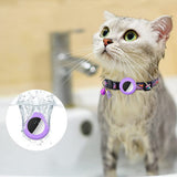 Pet Cat Collar with Airtag Case Adjustable Geometric Pattern Cat Collar with Bell and Tassel Purple