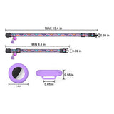 Pet Cat Collar with Airtag Case Adjustable Geometric Pattern Cat Collar with Bell and Tassel Purple