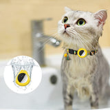 Pet Cat Collar with Airtag Case Adjustable Geometric Pattern Cat Collar with Bell and Tassel Yellow