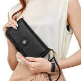 Women RFID Blocking Wallet PU Leather Purse Credit Card Holder Coin Purse with Wrist Strap Black