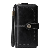 Women RFID Blocking Wallet PU Leather Purse Credit Card Holder Coin Purse with Wrist Strap Black