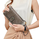Women RFID Blocking Wallet PU Leather Purse Credit Card Holder Coin Purse with Wrist Strap Grey