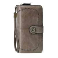 Women RFID Blocking Wallet PU Leather Purse Credit Card Holder Coin Purse with Wrist Strap Grey