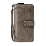 Women RFID Blocking Wallet PU Leather Purse Credit Card Holder Coin Purse with Wrist Strap Grey