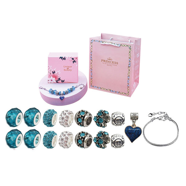16Pcs DIY Bracelet Making Kit Charm Bracelets Kit Mother's Day Pendant Bracelet Ornaments Jewellery Crafts Set Blue