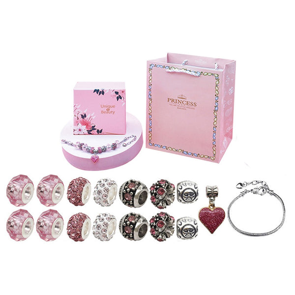 16Pcs DIY Bracelet Making Kit Charm Bracelets Kit Mother's Day Pendant Bracelet Ornaments Jewellery Crafts Set Pink