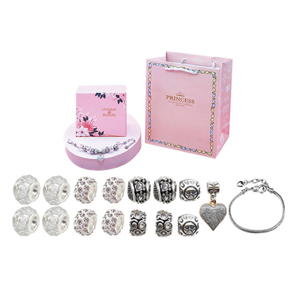 16Pcs DIY Bracelet Making Kit Charm Bracelets Kit Mother's Day Pendant Bracelet Ornaments Jewellery Crafts Set White