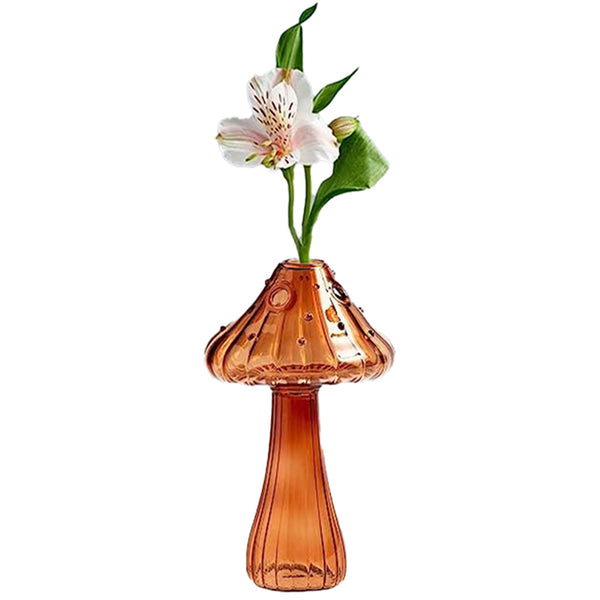 Decorative Mushroom Vase Glass Vase Creative Home Hydroponic Flower Pot Brown