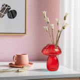 Decorative Mushroom Vase Glass Vase Creative Home Hydroponic Flower Pot Red