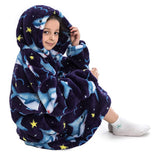 Kids Hooded Blanket Wearable Sherpa Blanket Oversized Hoodie Blanket Dark Blue