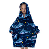Kids Hooded Blanket Wearable Sherpa Blanket Oversized Hoodie Blanket Dark Blue