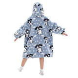 Kids Hooded Blanket Wearable Sherpa Blanket Oversized Hoodie Blanket Blue