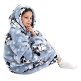 Kids Hooded Blanket Wearable Sherpa Blanket Oversized Hoodie Blanket Blue