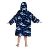 Kids Hooded Blanket Wearable Sherpa Blanket Oversized Hoodie Blanket Dark Blue