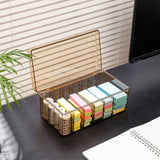 6 Compartments Data Cable Management Box Power Cord Organizer Box Charger Storage Box with Lid Brown