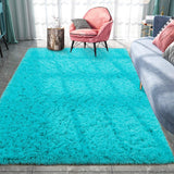 Floor Shaggy Fluffy Area Rug Modern Soft Shag Mat for Bedroom Living Room Blue