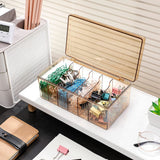 6 Compartments Data Cable Management Box Power Cord Organizer Box Charger Storage Box with Lid Brown