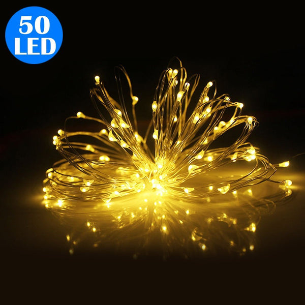 50LED Fairy Lights Battery Operated Copper Wire String Lights Remote Control Warm White