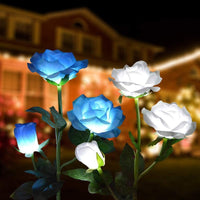 3LED 3Heads Solar Powered Garden Decorations Lights Simulation Rose Flower Decoration Lamp for Backyard Garden