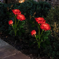 3LED 3Heads Solar Powered Garden Decorations Lights Simulation Rose Flower Decoration Lamp for Backyard Garden