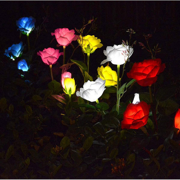 5 Pack 3LED 3Heads Solar Powered Garden Decorations Lights Simulation Rose Flower Decoration Lamp for Backyard Garden