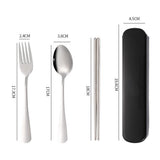 3 Pieces Stainless Steel Cutlery Fork Spoon Chopsticks Set with Storage Case