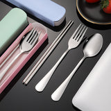 3 Pieces Stainless Steel Cutlery Fork Spoon Chopsticks Set with Storage Case