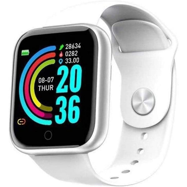 Y68 Water Resistant Smart Watch Sports Fitness Trackaer with Heart Rate Monitor for Men and Women White